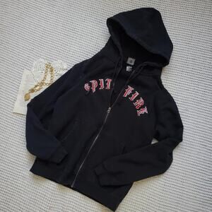 Black embroidered spitfire full zip hoodie